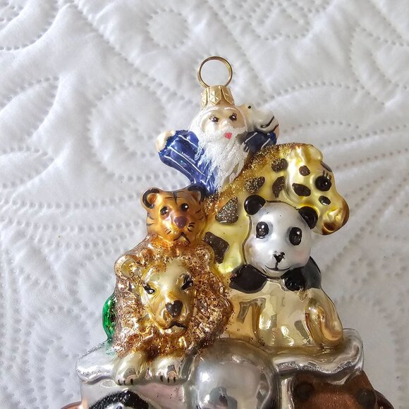Kurt Adler's Noahs Ark Ornament With Noah, Animals, the Ark & Waves, Blown Glass - Picture 3 of 8